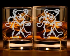 Etched Grateful Dead Rocks Drinking Glass Whiskey Gift Set