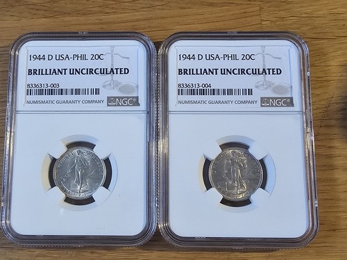 Set 1945-D NGC MS 65 Philippines 20 Centavos WWII USA Set Of 2 #3 and 4