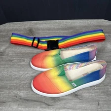 TOMS Womens 10 Alpargata Rainbow Pride Slip-on Loafers Shoes Flats And Belt Lot