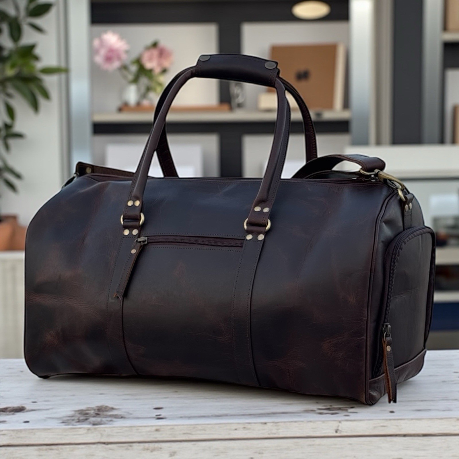 Leather Duffle Bag For Men Gym Bag With Shoe Compartment