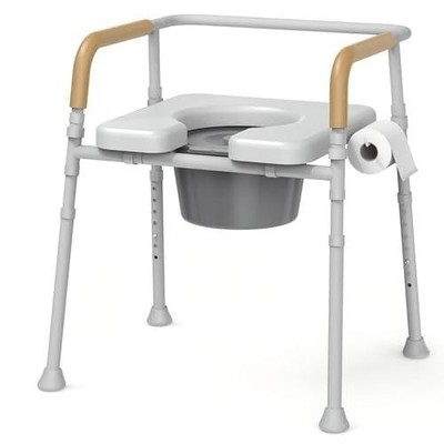Loyoda Bedside Commode 5.81QT Removable Bucket Splash Guard Adjustable 350lb