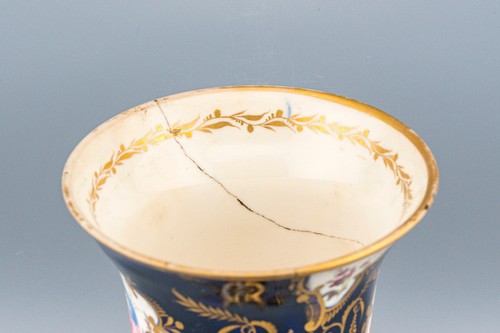 Antica pentola frigo porcellana cobalto dorato Chamberlain Worcester XIX secolo - Foto 5 di 13