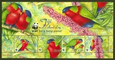 Fiji Scott# 1286, WWF - Birds / Collared Lory, 2012 VF MNH Strip of 4 SCV: $9.00