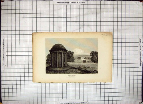 Original Old Antique Print View Moat House Kent England Engraving