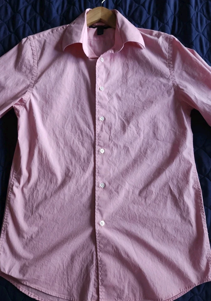 Camisa de vestir EXPRESS para hombre calce moderno rosa S pequeña elástica manga larga usada en excelente estado Foto 4 de 4