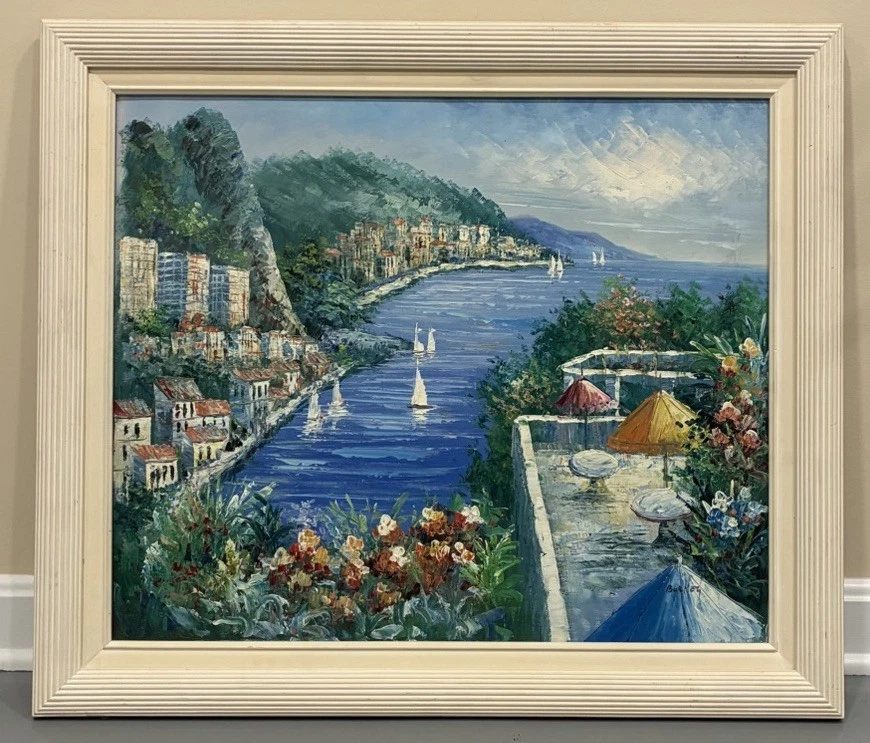 絵画 イタリアコッリチェッラ海岸の夜明け 夏の夕べ、イタリア風景