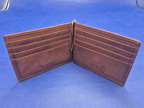 Cartera con clip para dinero plegable doble artesanal de cuero genuino marrón RFID 4,5x3,5" NUEVA - Imagen 9 de 11