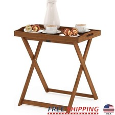 Quick Dry Slatted Outdoor Table Stable X Brace Hardwood Patio Side Table New