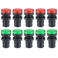 10sets AC/DC 110V Indicator Lights Red Green LED Flush Panel Mount 7/8" 22mm