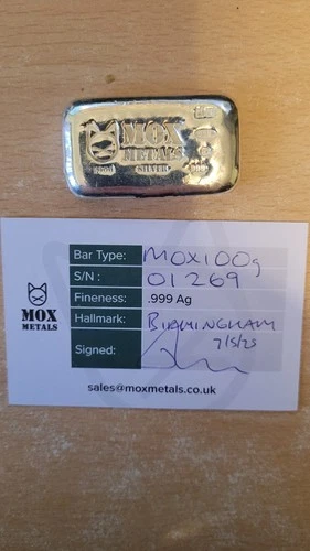 100g MOX Metals 999 fine silver bullion bar