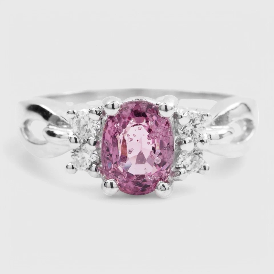 Anillos de piedras preciosas hechos a mano de plata de ley 925 con espinela rosa aterciopelada de 1,02 quilates Foto 2 de 4