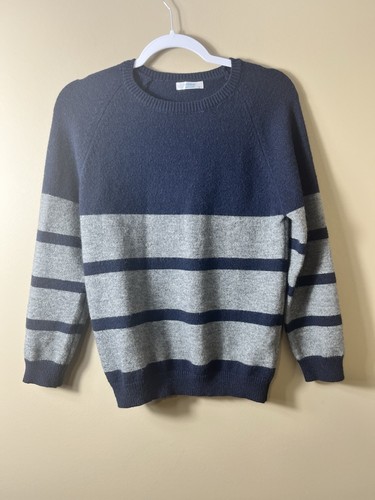 Boys Long Sleeve Striped Knit Crewneck Pullover Sweater Navy Blue Small Medium - Picture 2 of 7