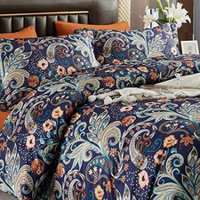 7 Piece Flower Comforter Set Bed in a Bag Set Size Luxury Dark Queen Paisley