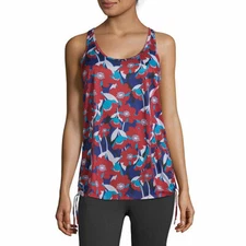 Xersion Women's Side Rouched Tank Top Size SMALL Winslet Flower Red NEW