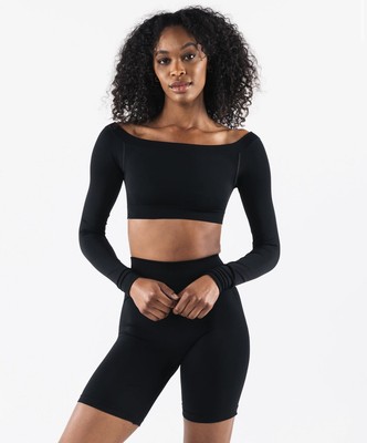 NWT ALPHALETE Amplify Halley long sleeve seamless crop work out top black XS