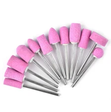 12Pcs/Set Nail Art Polishing Grinding Head Tool Quartz Electric Drill Bits Pink