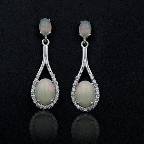Solid 925 Sterling Silver Fire Opal &White Topaz Gemstone Earring Boho Earring - Picture 2 of 7
