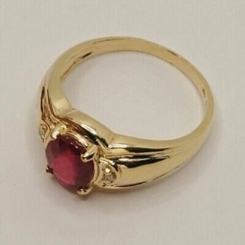 2.20Ct Oval Cut Lab Created Red Ruby Men's Wedding Ring 14K Yellow Gold Plated - Image 2 of 4