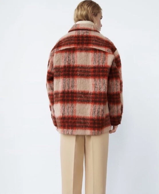 Chaqueta a cuadros Zara Premium para mujer mezcla de lana en rojo/beige/negro talla XS Foto 2 de 4