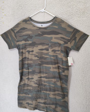 So Women Dress Medium Brown Camo 100% Cotton Short Sleeve Casual Fit Shirt Dress