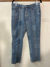 Tribal Jeans 8 Audrey Mid-Rise Straight Crop Light Wash Raw Hem Pants Patchwork