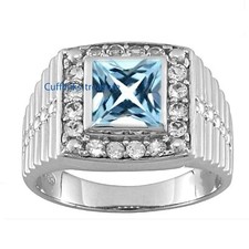 Natural Blue topaz CZ Gemstones 925 sterling Silver Ring For Men's 850