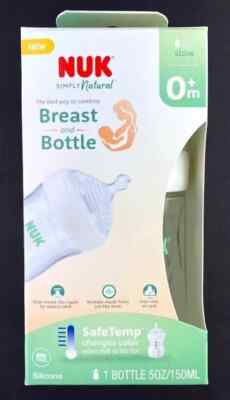 Nuk Simply Natural Breast and Bottle Slow Flow 0+m 5 Oz Safe Temp   NEW