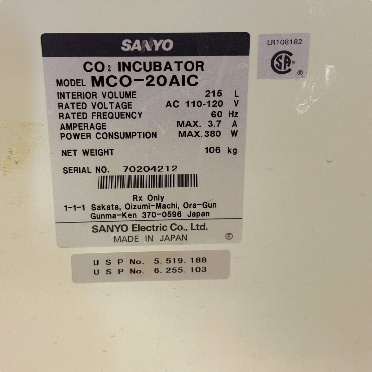 Sanyo MCO-20AIC CO2 Incubator Safecell UV Made in Japan | eBay