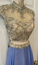 Periwinkle Blue/Nude 2-Piece Prom Formal Dress by Tiffany High Neck Size 6