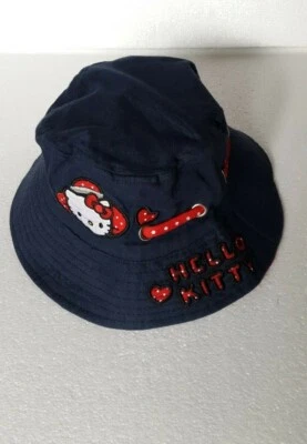 HELLO KITTY CHAPEAU BOB EN COTON FILLE 2 ANS (TOUR DE TÊTE :50 CM) MARINE ROUGE - Photo 1/4