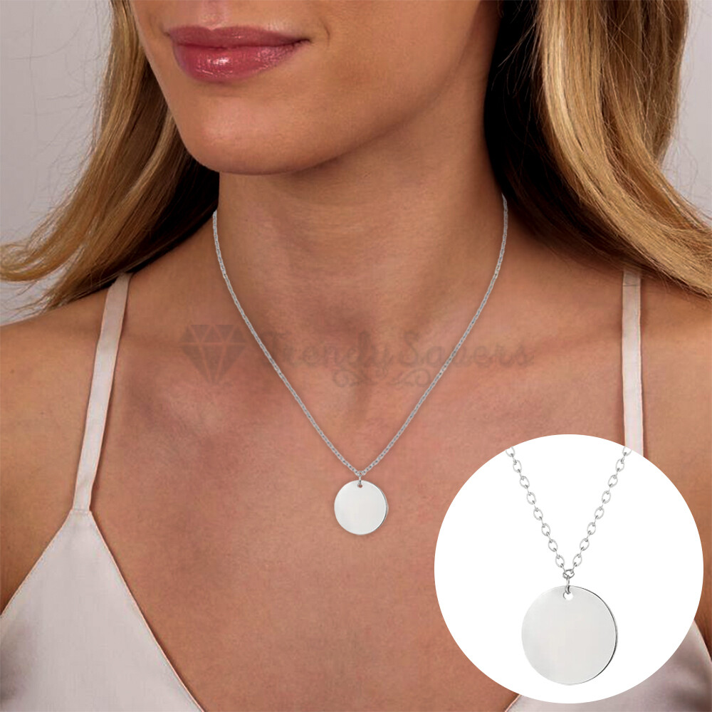 Circle Chain Silver Picture Pendant Necklace 925 Sterling Silver Plain  Circle Disc Coin Pendant Chain Choker Necklace Jewelry