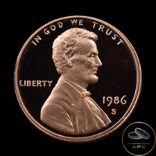 1986 S Lincoln Memorial Cent Red Cameo Proof from US Mint Set BU High Grade++
