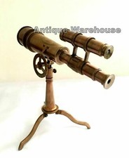 Handmade Antique Brass Working Double Barrel Telescope With Brass Stand Decor