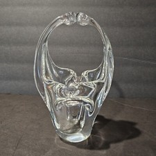 Murano Hand Blown Crystal Art Glass Basket Vase Split Handle 7.5  Italy