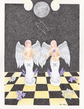 Gemini Zodiac Chess Surreal Original Illustration