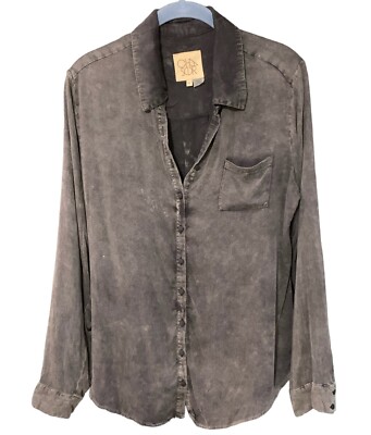 Chaser Shirt Women s Black Size Medium Button Front Long Sleeve Pocket New