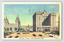 Postcard Utah Salt Lake City UT Hotel Downtown 1938 Posted Linen