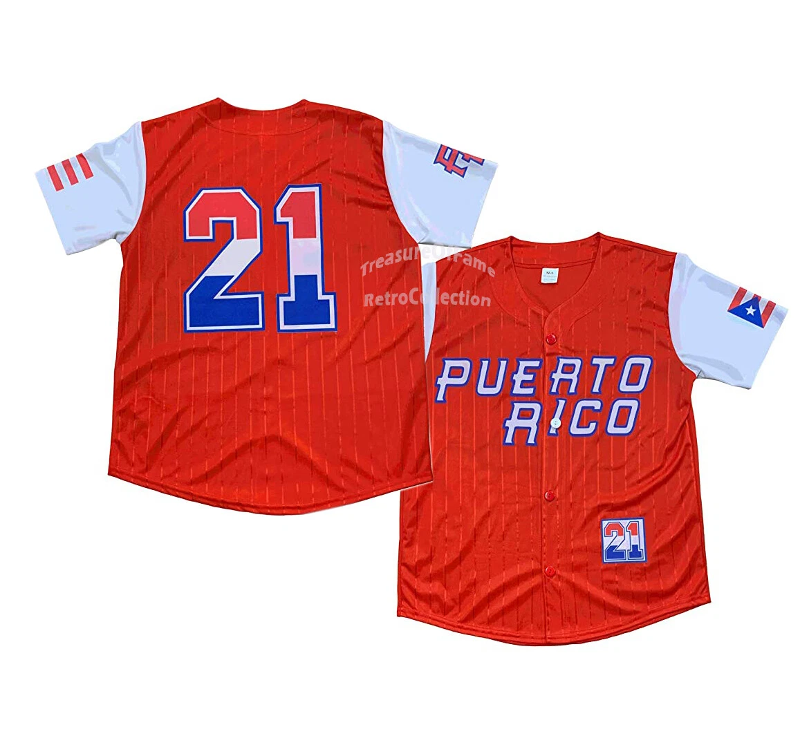 Fraude Facultad Encarnar Red Roberto Clemente #21 Team Puerto Rico Baseball Jersey Stripe Custom Any  Name | eBay