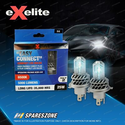 1 x Exelite Easy Connect Compact LED Bulbs H4 6500K 360 Degree Beam ...