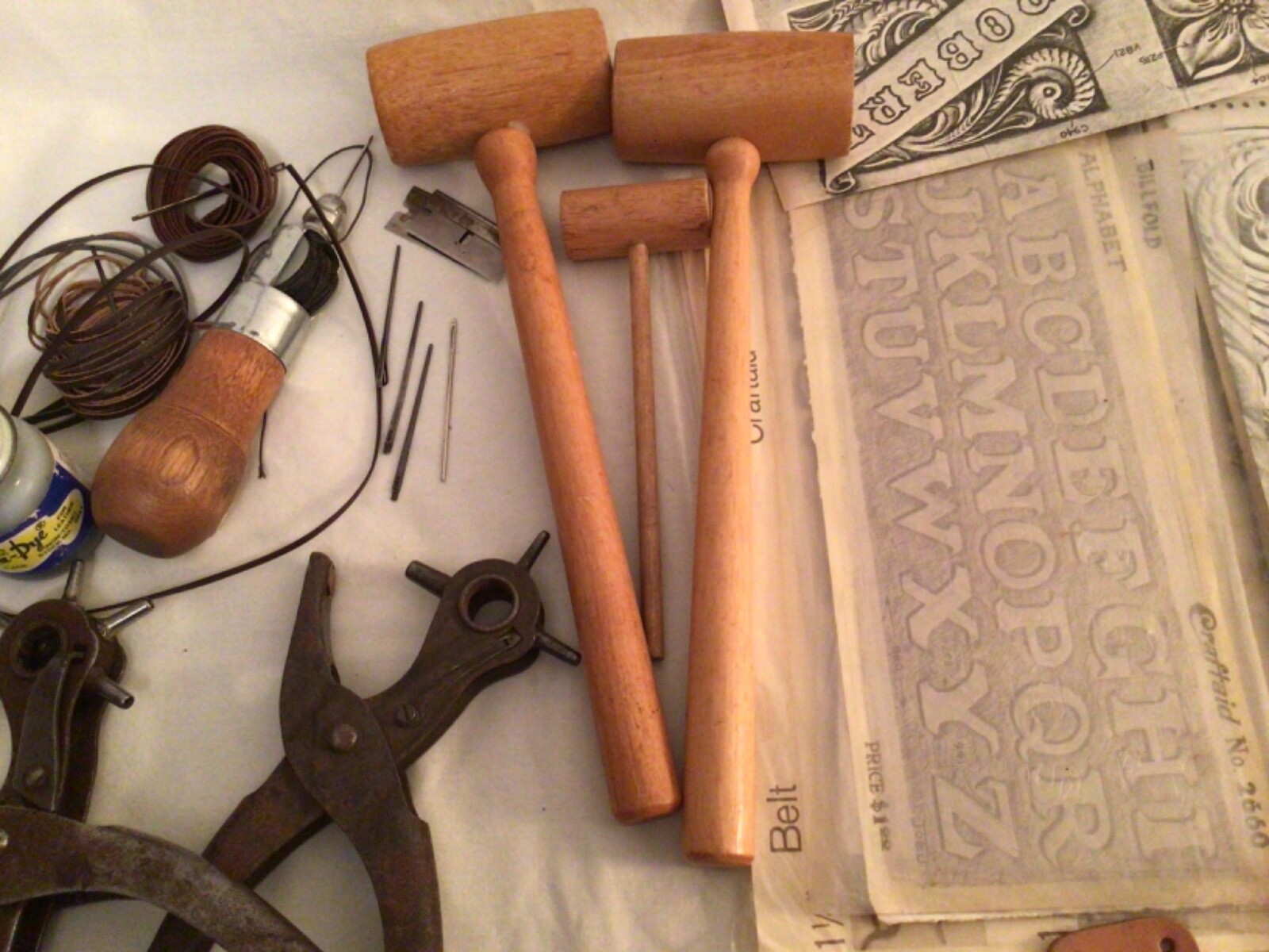Vtg Leather Working Tools Lot of Craftools Craft Stamp Punches Mallets