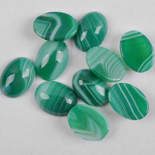 18x13mm 30pcs/lot Natural Green Stripe Agate Stone Oval Beads CAB CABOCHON - Afbeelding 1 van 2
