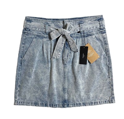 Vero Moda Katie Denim skirt Acid Wash Belted Retro Style SZ L NWT $79
