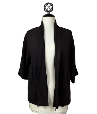 Eileen Fisher Open Cardigan Sweater Brown Linen Blend Womens Small Petite PS