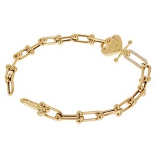 Italian 14k Yellow Gold Semi-Solid U-Link Bracelet LOVE Heart 7.5" 8.7 grams