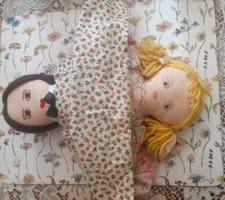 Handcrafted? Vintage Topsy Turvy Upside down Doll embroidered eyes Cloth rag