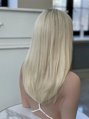 MARKENLOS 100% Echthaar Ombre Blonde Perücken mit Pony Lace Front Perücken 21,5 Cap Size