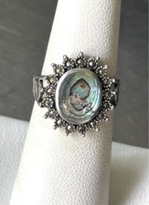925 STERLING SILVER ABALONE AND MARCASITES RING SIZE 6.75