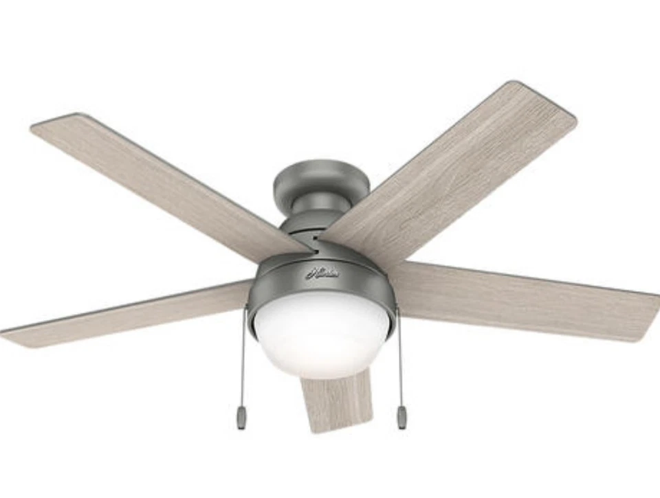 48" Ceiling Fan Contemporary Rustic Matte Silver Grey w/ LED Light Flush Mount - Image 3 of 4