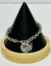 Silver Tone Charm Bracelet With Heart Charm Initial N Engraved 7.25 Inches.