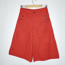KISU Size Ext Size S Red Polka Dot Stretch High Waist Midi Culotte Flare Pants